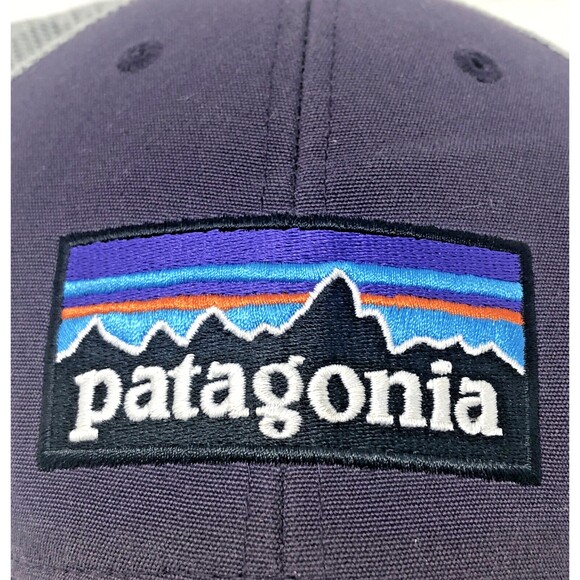 Patagonia Snap Back Trucker Hat Purple Mesh Cap VTG LOGO Patch Outdoors Hiking - Picture 5 of 9